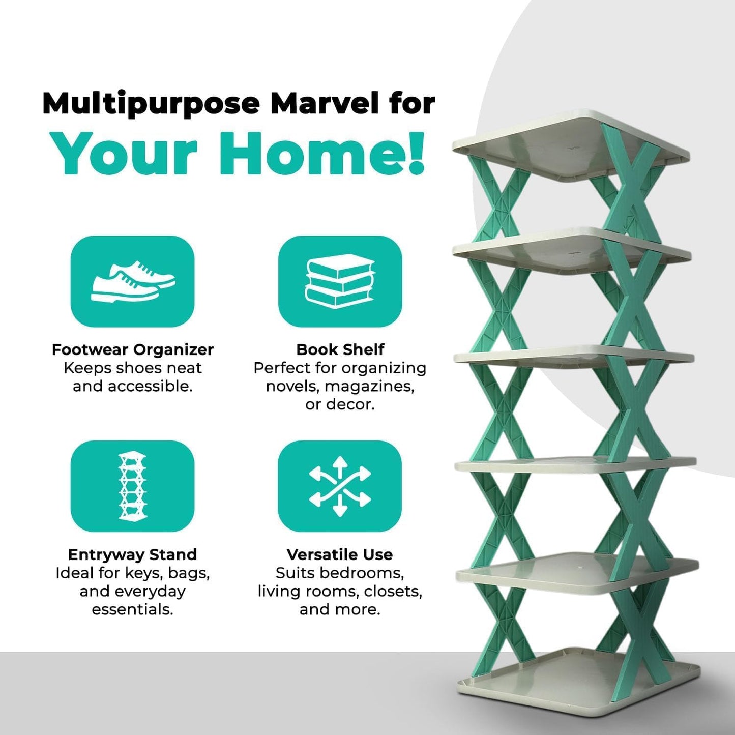 4 Layer Stylish Shoe Storage Organizer Multi-Purpose Stackable Shoe Rack Adjustable Slots