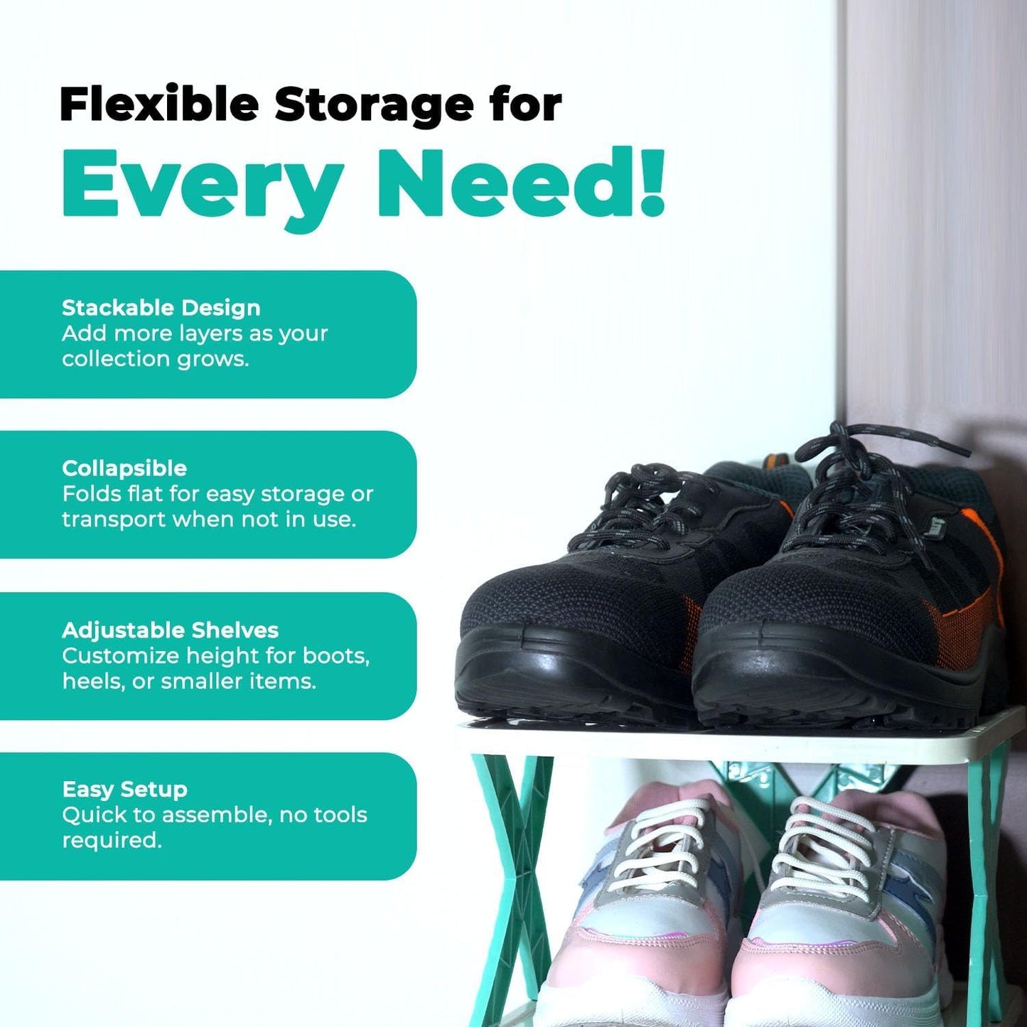 4 Layer Stylish Shoe Storage Organizer Multi-Purpose Stackable Shoe Rack Adjustable Slots